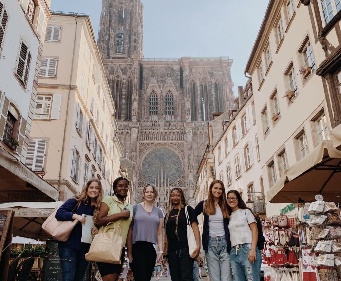 Students in front of cathedral