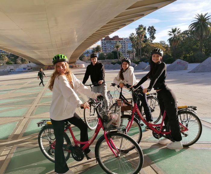 students on bikes in madrid